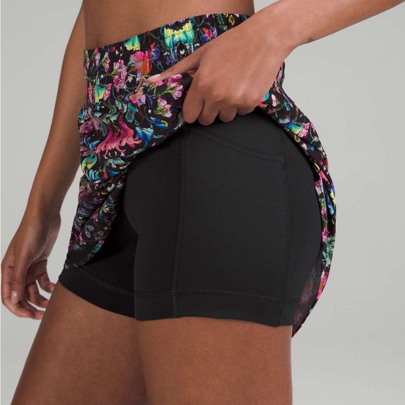 Lululemon Hotty Hot High-Rise Skirt Skort 6 Black Floral Tennis Run Pockets - Picture 3 of 10